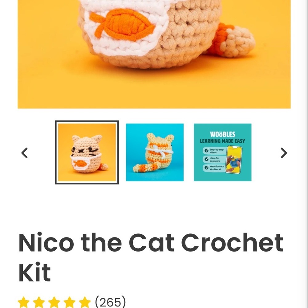 Wooble Nico the Cat Crochet Kit - Orange and White *sealed*